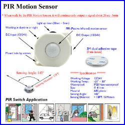PIR Motion Sensor 150FT 120FT 100FT 80FT 20FT RGB LED Strip Light Waterproof 12V