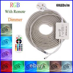 RGB LED Strip Lights 220V 240V 5050 Waterproof Tape Rope Outdoor Lamp UK Plug In