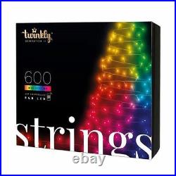 Twinkly 600 LED Multicolor String Lights Holiday Home Decor with Black Wire -48m